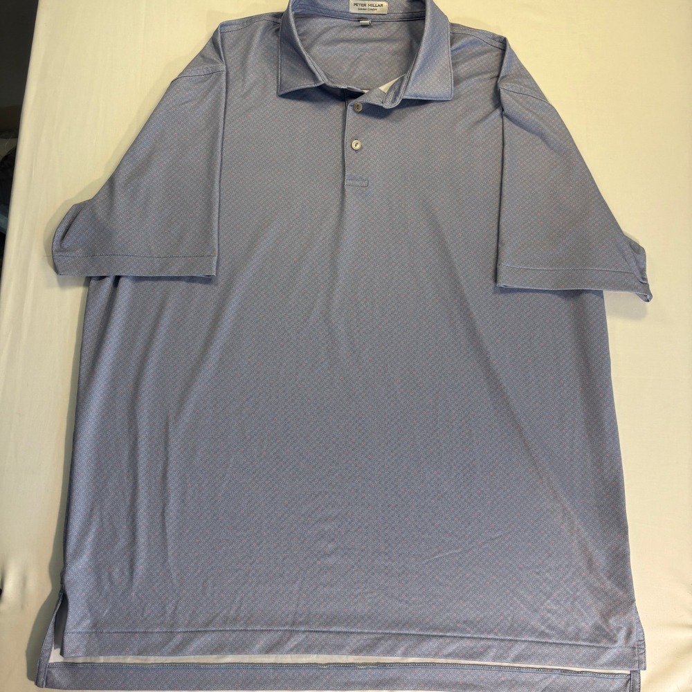 Peter Millar Summer Comfort Mens XL Blue Geometric Print Performance Golf Polo